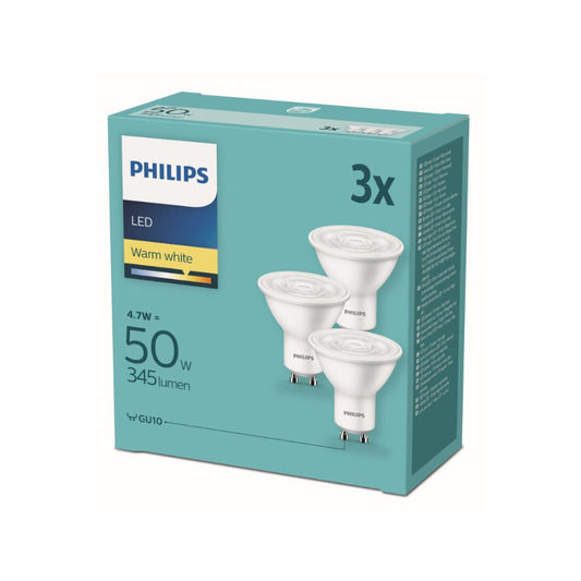Philips LED GU10 4,7W(50W) 827 400lm 36° Hvid 3-Pak