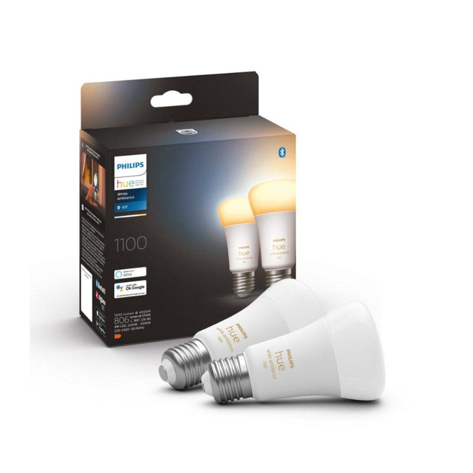 Philips Hue LED Standardpære 8W(75W) White Ambiance E27 2-Pak