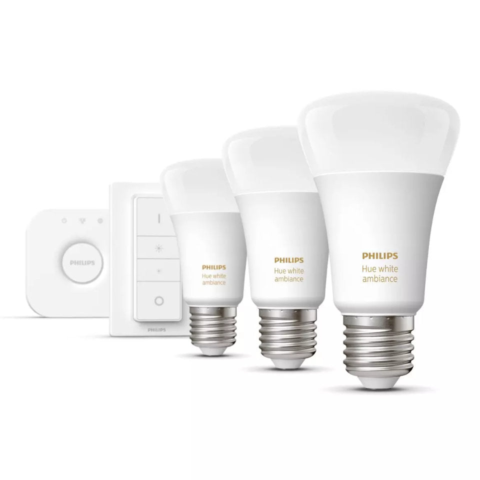 Philips Hue White Ambiance Startsæt 3x E27-Pærer / Bridge / Dimmer Switch