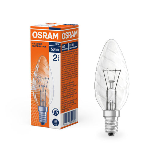 Osram Glødepære Kertepære 11W 2700K 50lm Klar Snoet E14