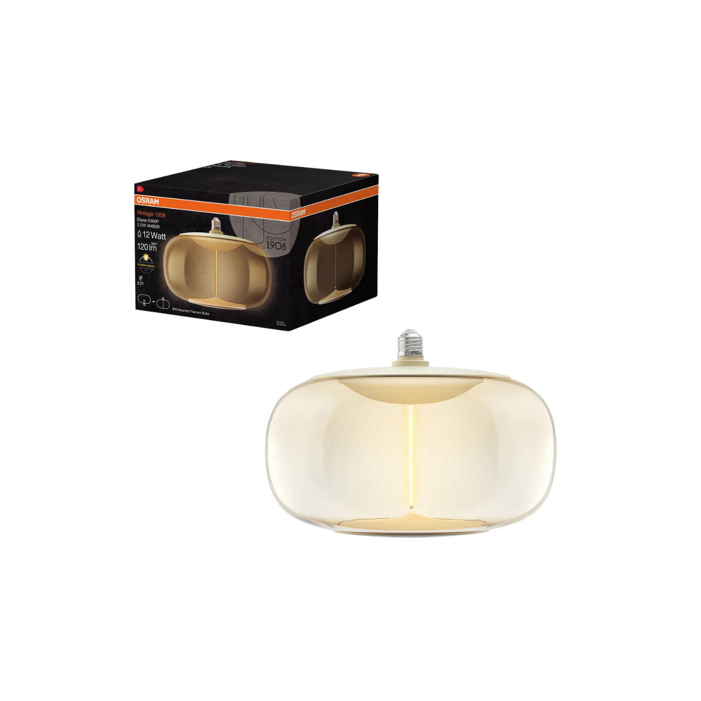 Osram LED Ellipsepære 2,5W(12W) 827 120lm Amber Ø300 E27