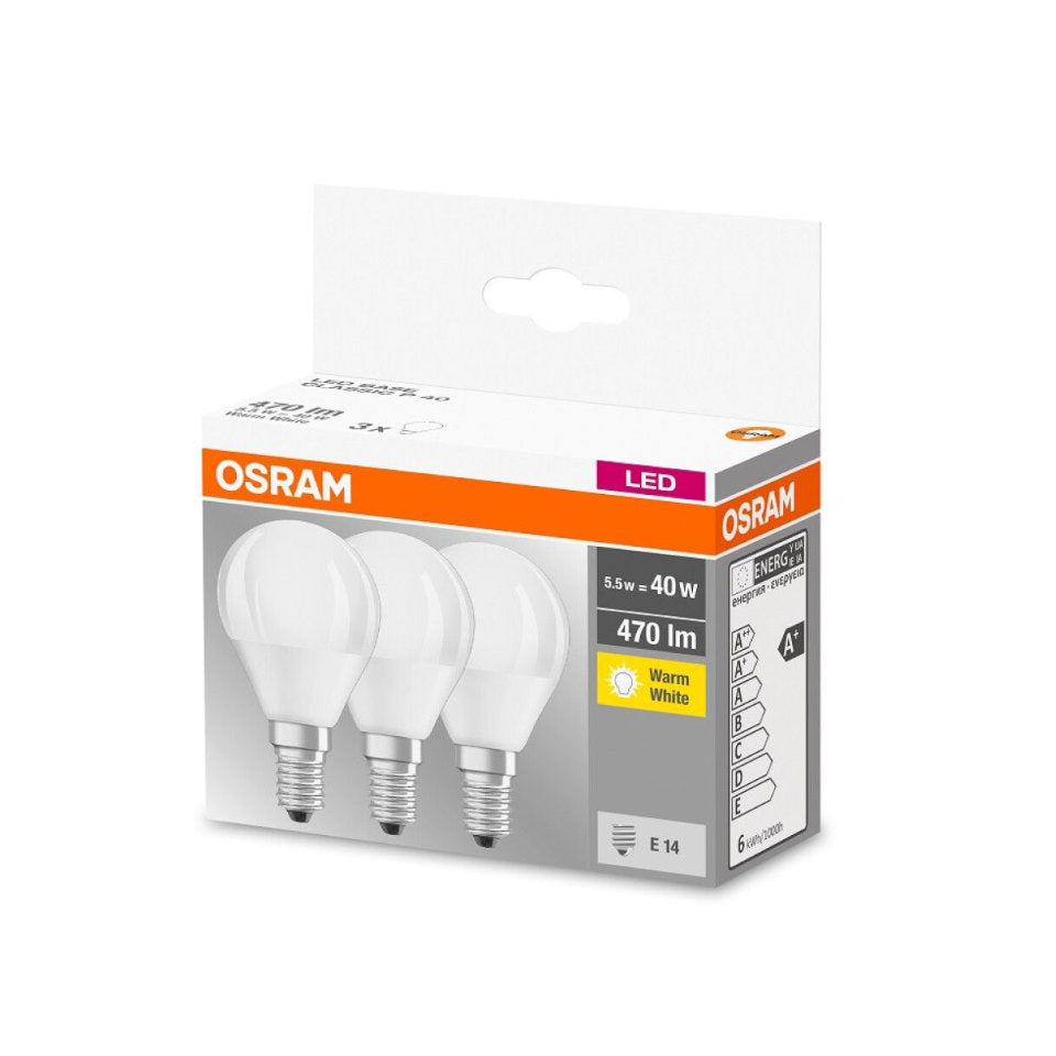 Osram LED Kronepære 4W(40W) 827 470lm Mat E14 3-Pak