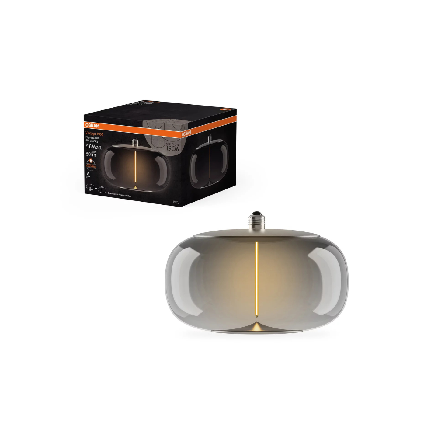Osram LED Ellipsepære 4W(6W) 818 60lm Smoke Ø300 E27