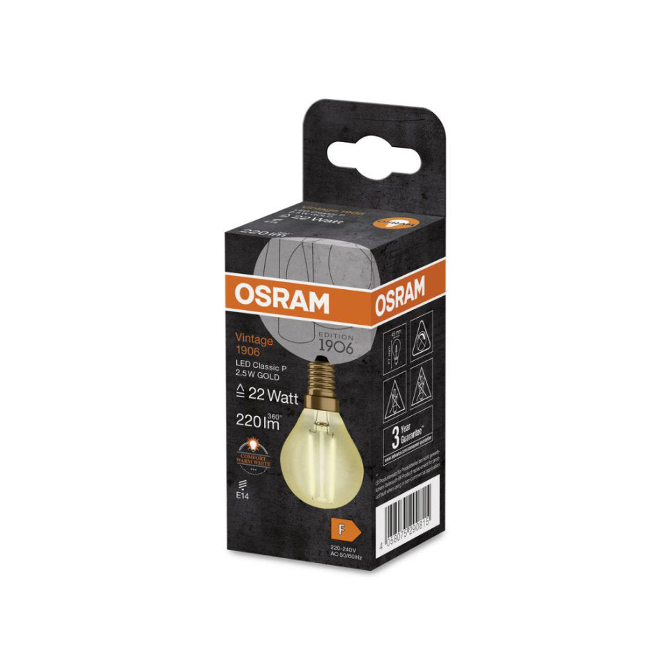Osram LED Kronepære 2,5W(22W) 824 220lm Gold E14