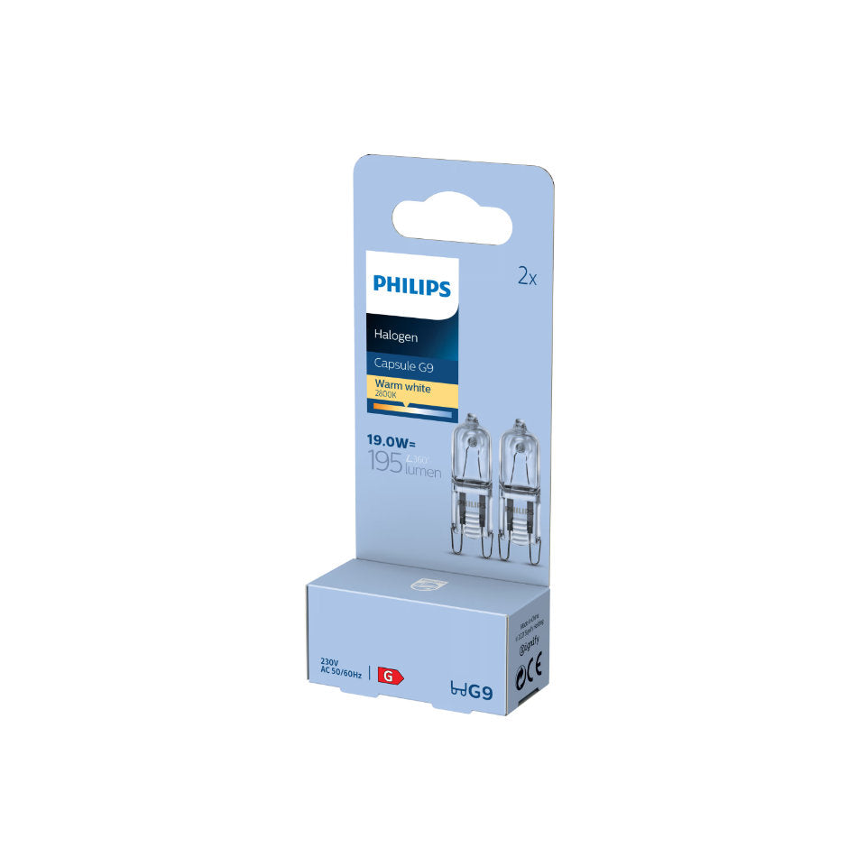 Philips Halogen G9 19W 230V 2800K Klar 2-Pak