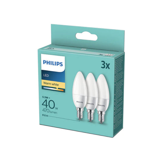 Philips LED Kertepære 5,5W(40W) 827 470lm Mat E14 3-Pak