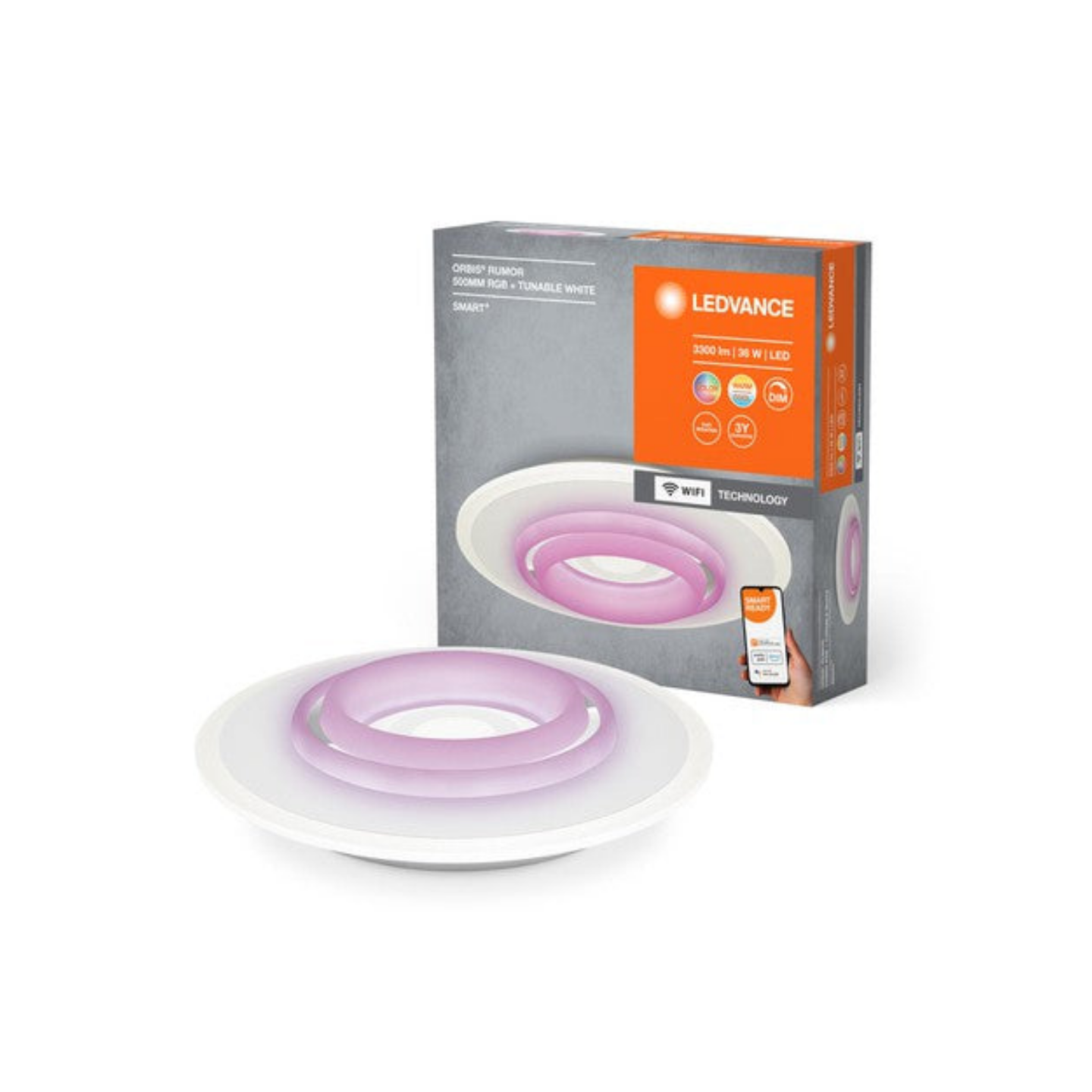 Ledvance Smart+ LED Loftlampe Orbis Rumor 32W 830-865 2600lm Ø50cm Dim WiFi Hvid