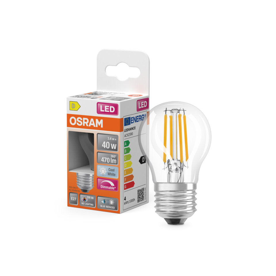 Osram LED Kronepære 3,4W(40W) 940 470lm Dim Klar E27