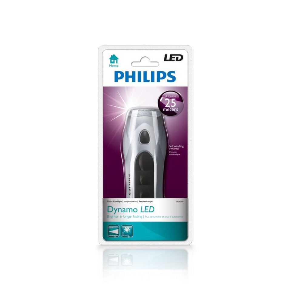 Philips LED Lommelygte Dynamo Håndsving 13cm Sølv/Sort