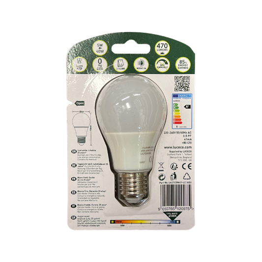 Luceco LED Standardpære 5W(40W) 865 470lm Mat E27