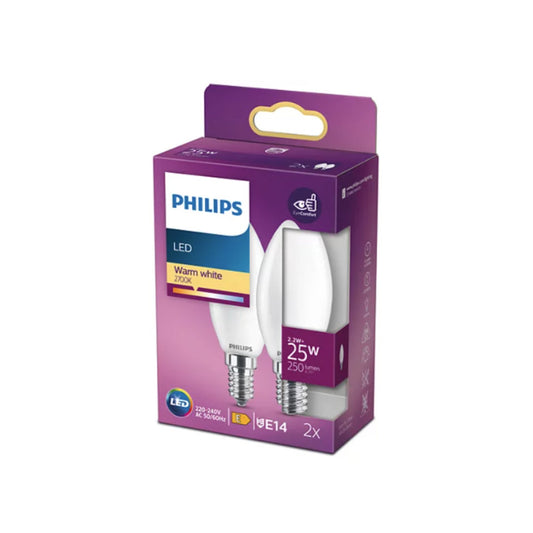 Philips LED Kertepære 2,2W(25W) 827 250lm Mat E14 2-Pak