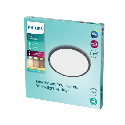 Philips LED Loftlampe 18W 827 1300lm Dim SceneSwitch Ø30cm. Sort