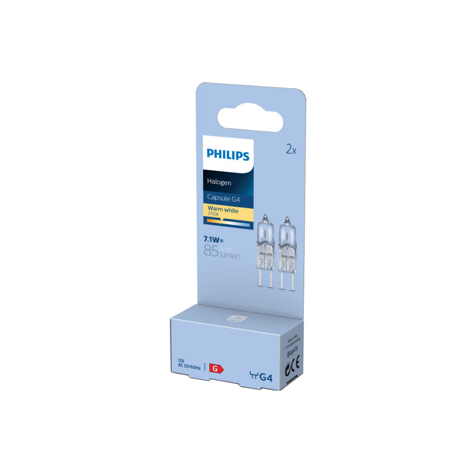 Philips Halogenpære G4 7,1W(10W) 2750K Klar 12V 2-Pak