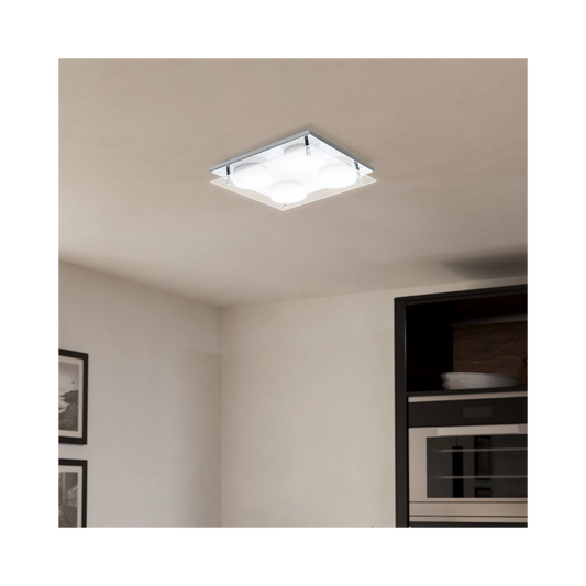 EGLO LED Loftlampe 4x6W 830 1800lm 22x22cm. Chrom/Hvid/Glas