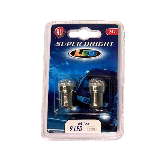All Ride LED Autopære 24V 9 LED BA15s 2-Pak