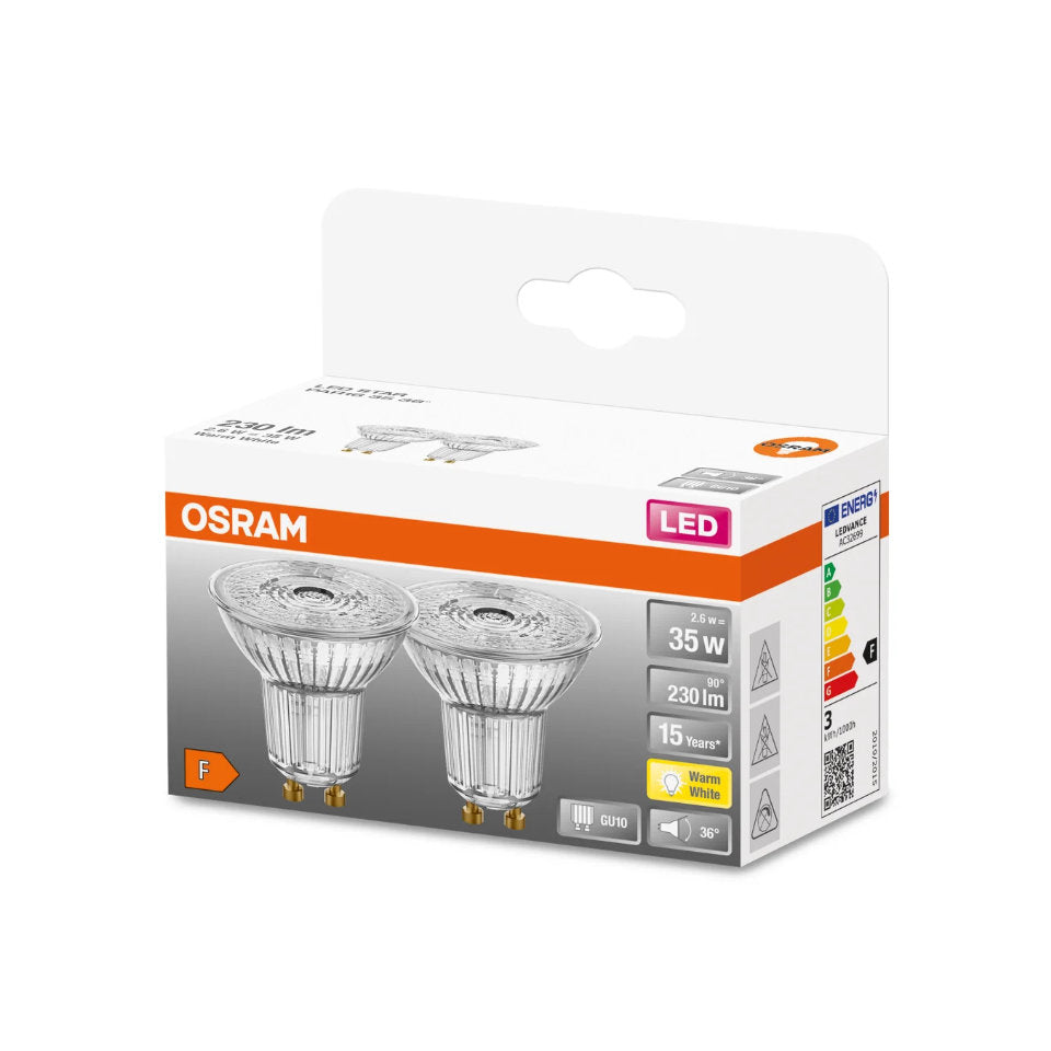 Osram LED GU10 2,6W(35W) 827 230lm 36° Klar 2-Pak