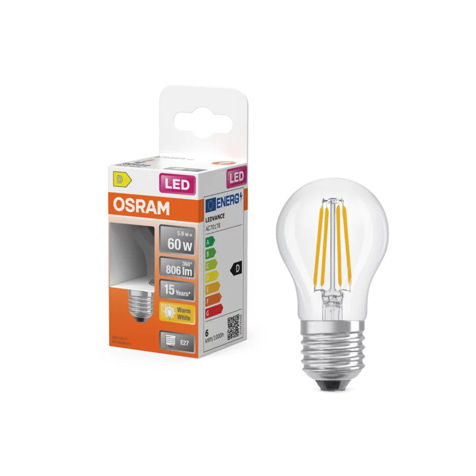Osram LED Kronepære 5,9W(60W) 827 806lm Klar E27