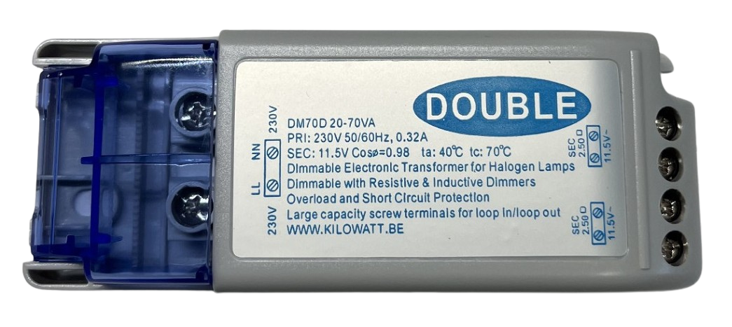 Double Transformer 20-70W 12VAC Dim