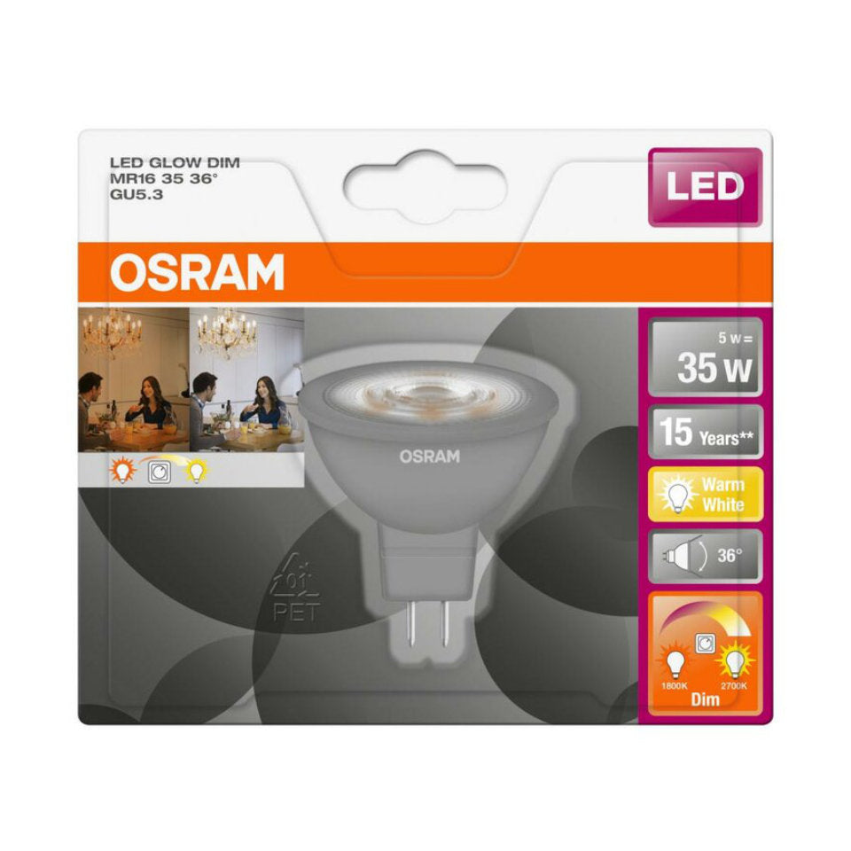 Osram LED MR16 5W(35W) 818-827 345lm 36° GlowDim Grå GU5.3