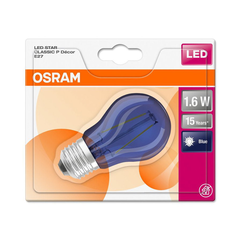 Osram LED Kronepære 1,6W(15W) Blå Klar E27