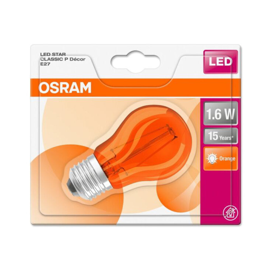 Osram LED Kronepære 1,6W(15W) Orange Klar E27