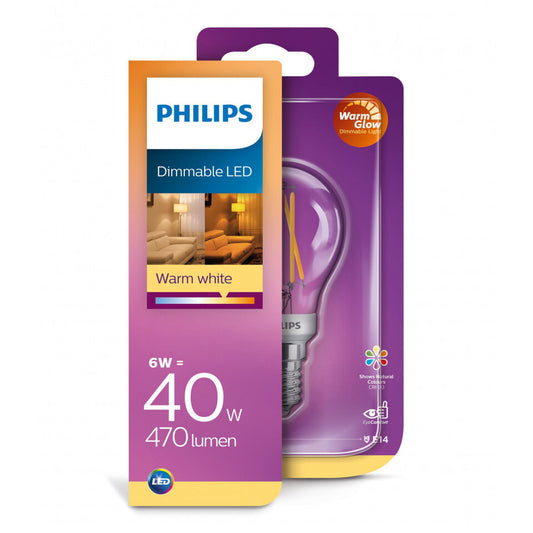 Philips LED Kronepære 6W(40W) 922-927 470lm. WarmGlow Klar E14