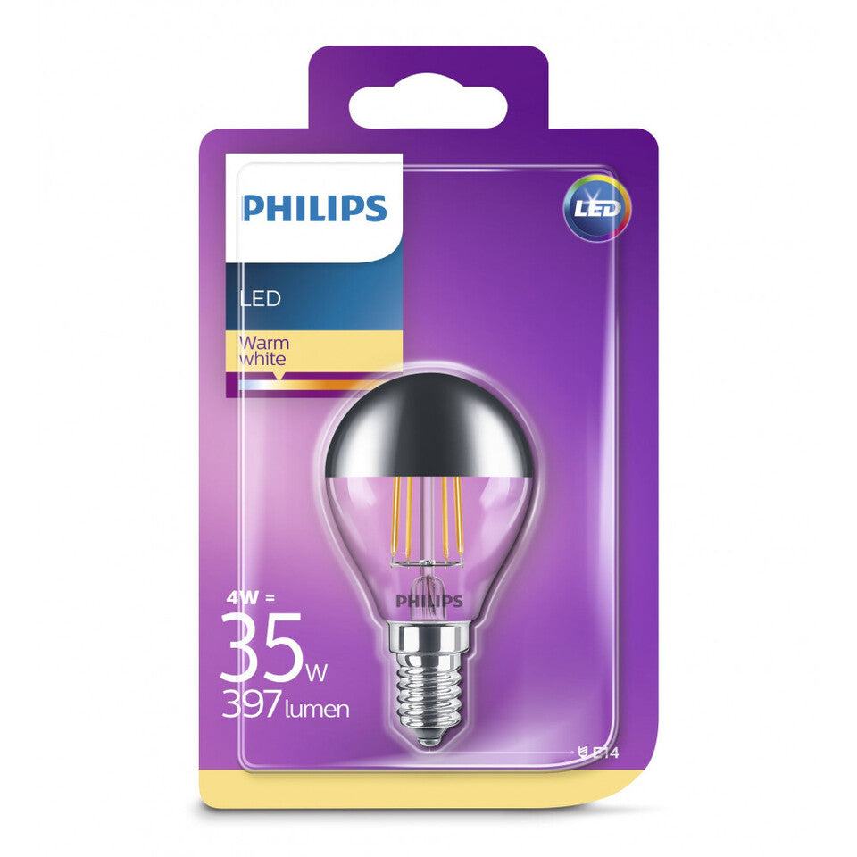 Philips LED Kronepære 4W(35W) 827 397lm. Klar Topforspejlet E14