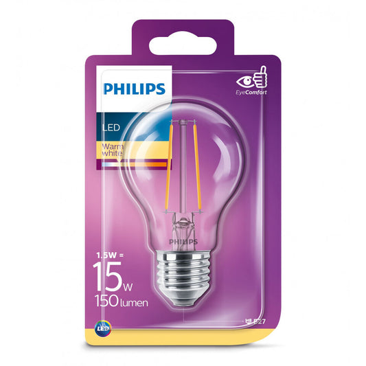 Philips LED Standardpære 1,5W(15W) 827 150lm. Klar E27