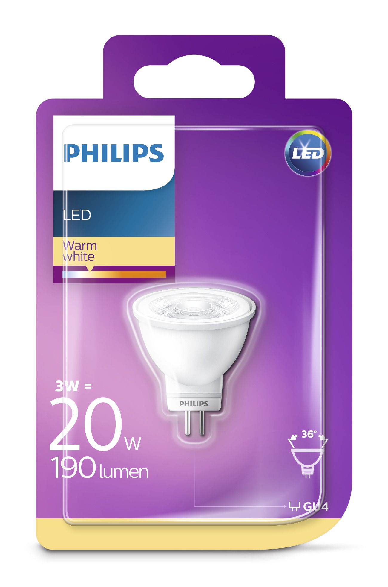 Philips LED MR11 3W(20W) 827 190lm. 36° 12V GU4 Hvid