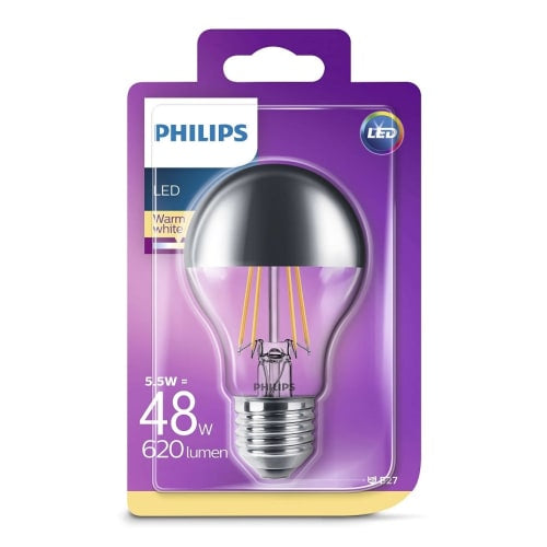 Philips LED Standardpære 5,5W(48W) 827 620lm. Topforspejlet Klar E27