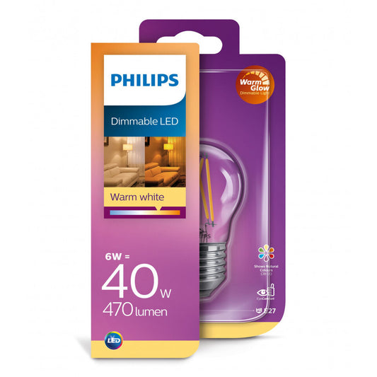 Philips LED Kronepære 6W(40W) 922-927 470lm. WarmGlow Klar E27