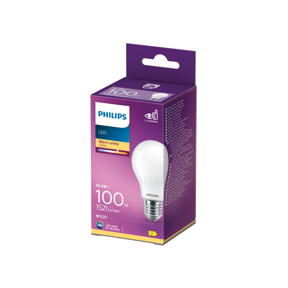 Philips LED Standardpære 10,5W(100W) 827 1521lm Mat E27