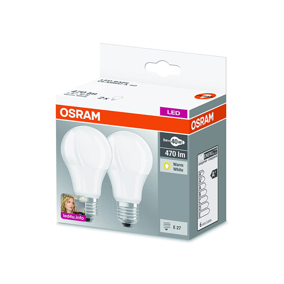 Osram LED Standardpære 6W(40W) 827 470lm Mat E27 2-Pak